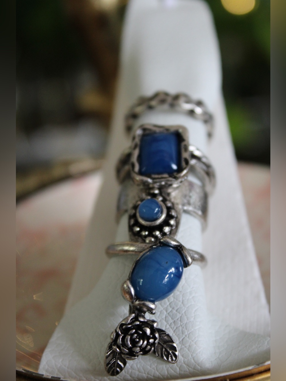 Free People Silver-Tone Stacking Rings with Blue Stones